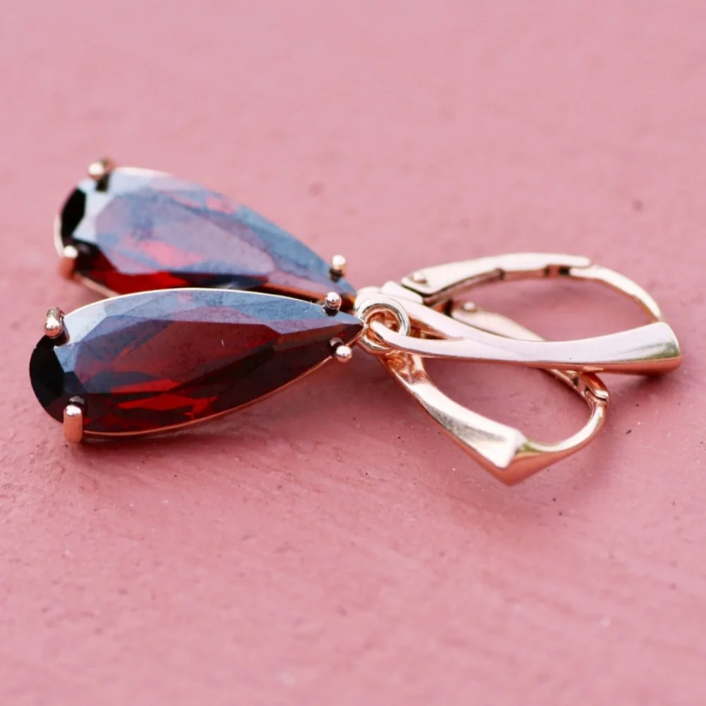 Sold❌️New Red Garnet Earrings 18k Rose Gold Vermeil , January Birthstone - Picture 6 of 12